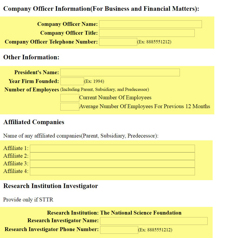 Company Officer information fields