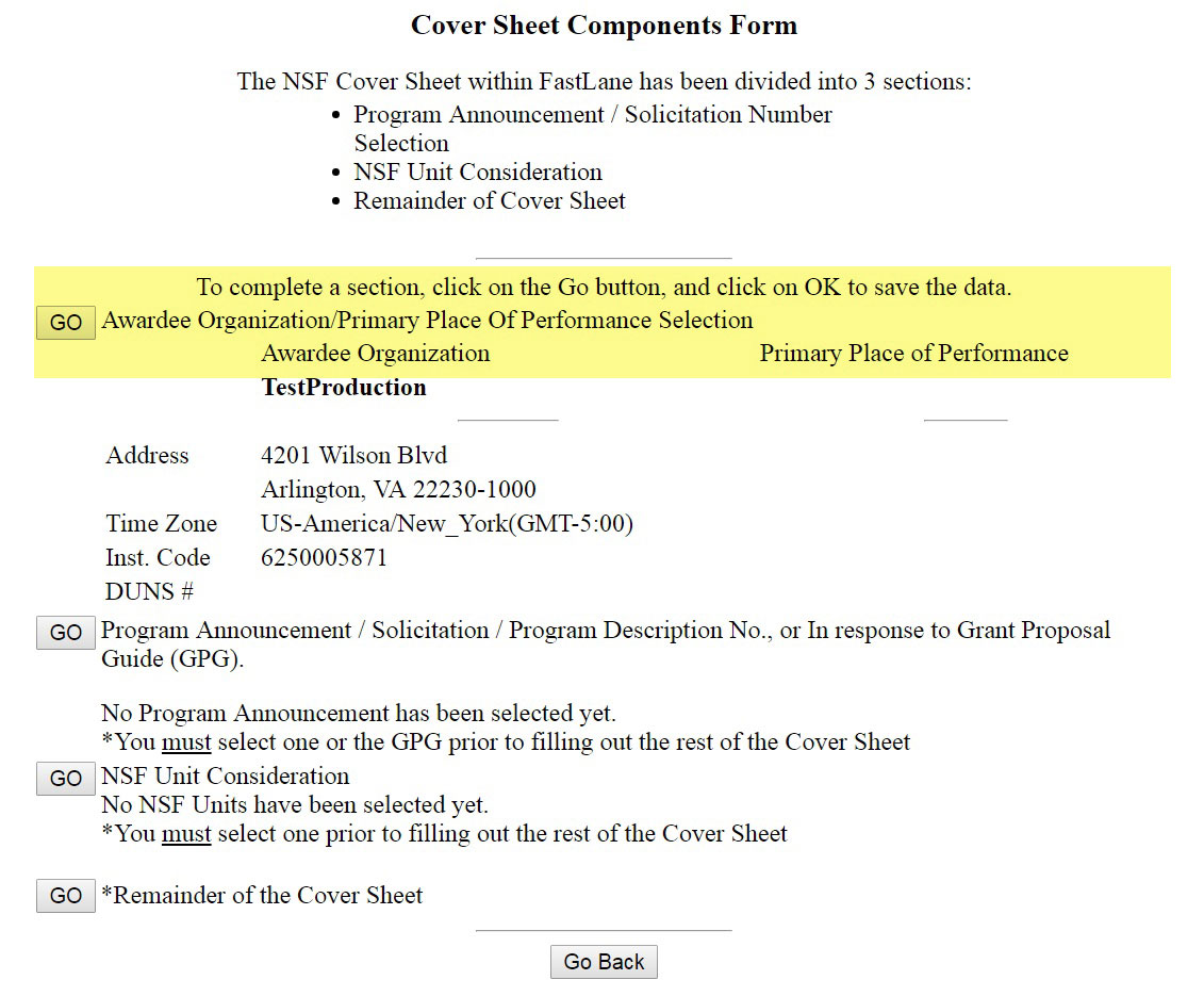Cover sheet component page